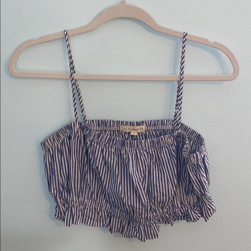 LA Hearts Blue Striped Crop Tank